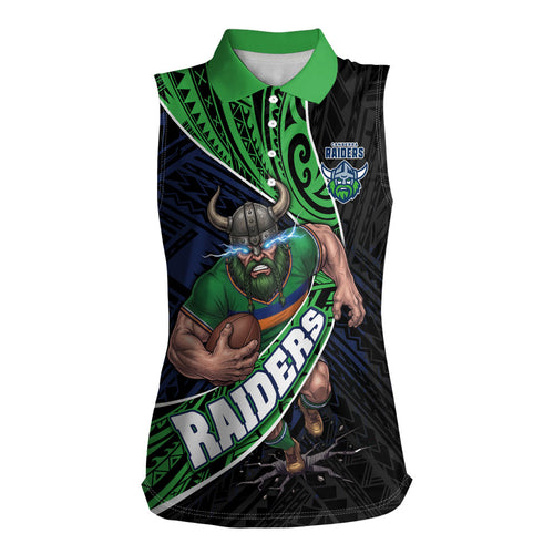 Canberra Raiders Rugby Women Sleeveless Polo Shirt Tribal Polynesian Power Art - Lightning Mascot