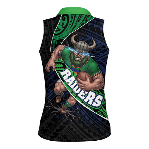 Canberra Raiders Rugby Women Sleeveless Polo Shirt Tribal Polynesian Power Art - Lightning Mascot