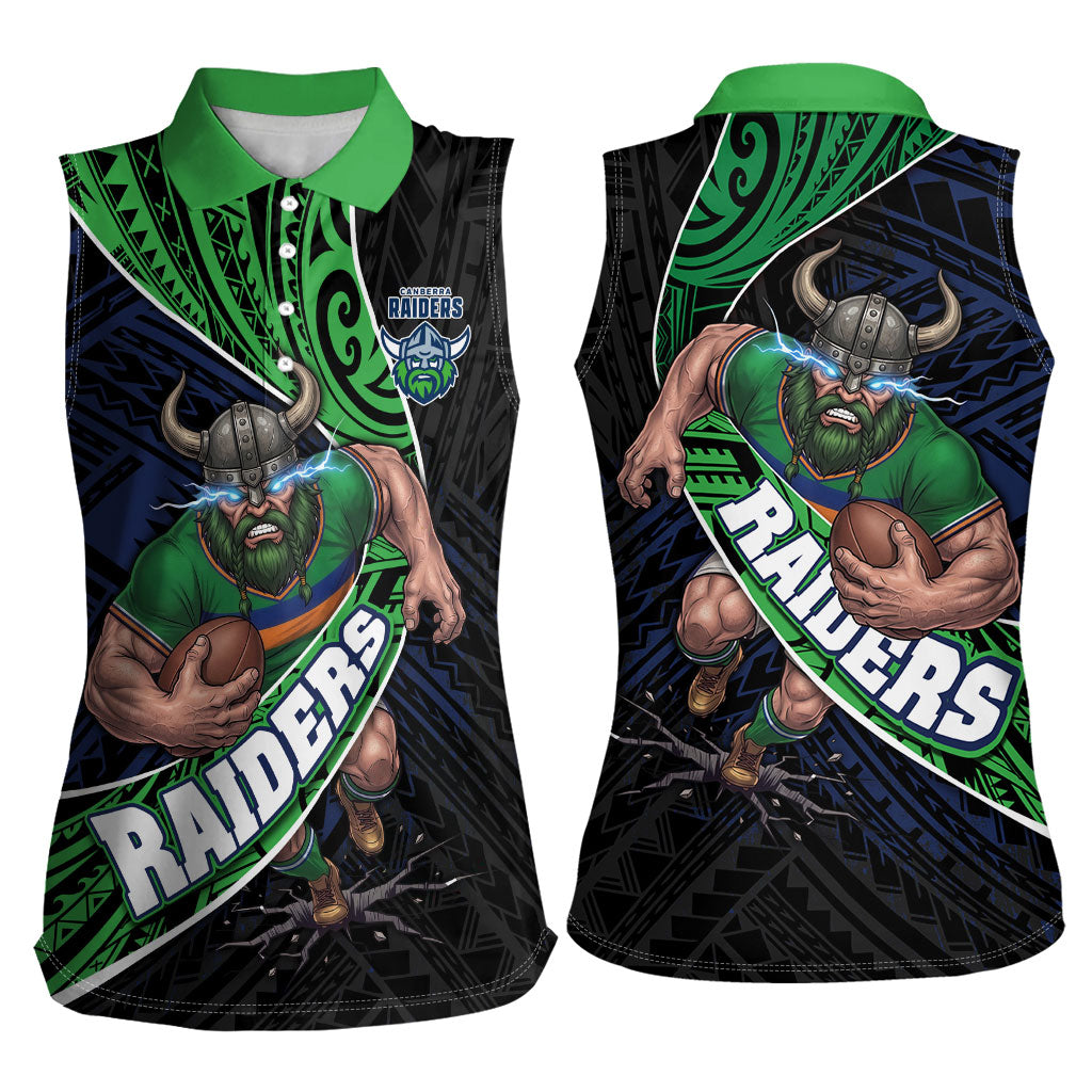 Canberra Raiders Rugby Women Sleeveless Polo Shirt Tribal Polynesian Power Art - Lightning Mascot