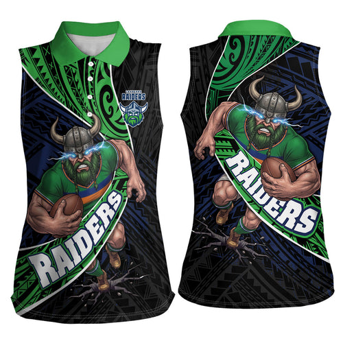 Canberra Raiders Rugby Women Sleeveless Polo Shirt Tribal Polynesian Power Art - Lightning Mascot