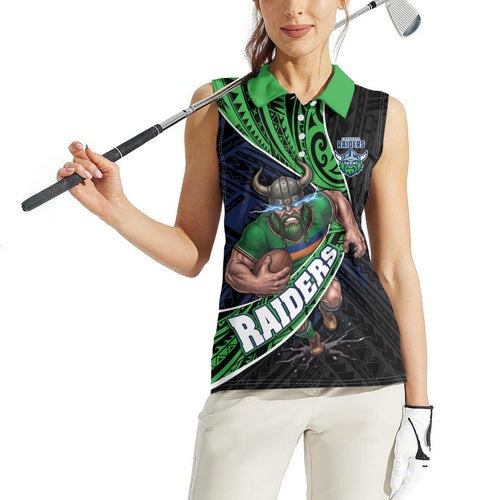 Canberra Raiders Rugby Women Sleeveless Polo Shirt Tribal Polynesian Power Art - Lightning Mascot