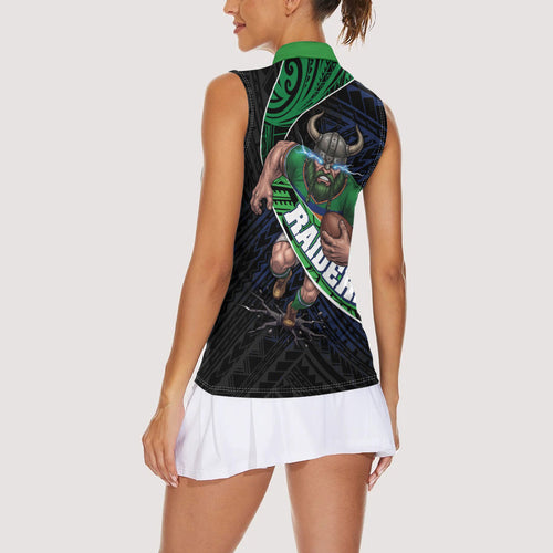 Canberra Raiders Rugby Women Sleeveless Polo Shirt Tribal Polynesian Power Art - Lightning Mascot
