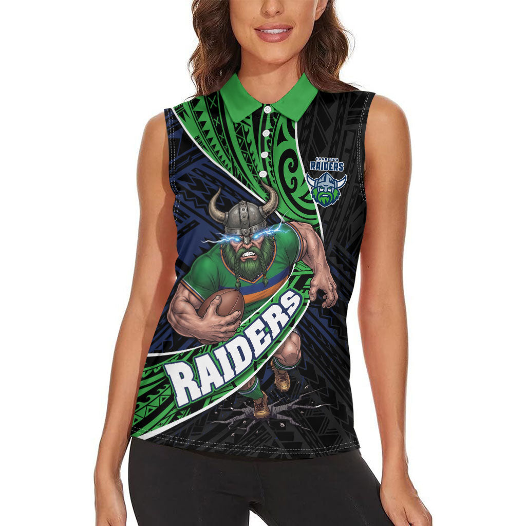 Canberra Raiders Rugby Women Sleeveless Polo Shirt Tribal Polynesian Power Art - Lightning Mascot