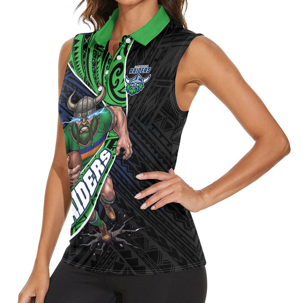 Canberra Raiders Rugby Women Sleeveless Polo Shirt Tribal Polynesian Power Art - Lightning Mascot