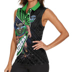 Canberra Raiders Rugby Women Sleeveless Polo Shirt Tribal Polynesian Power Art - Lightning Mascot