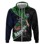 Canberra Raiders Rugby Zip Hoodie Tribal Polynesian Power Art - Lightning Mascot