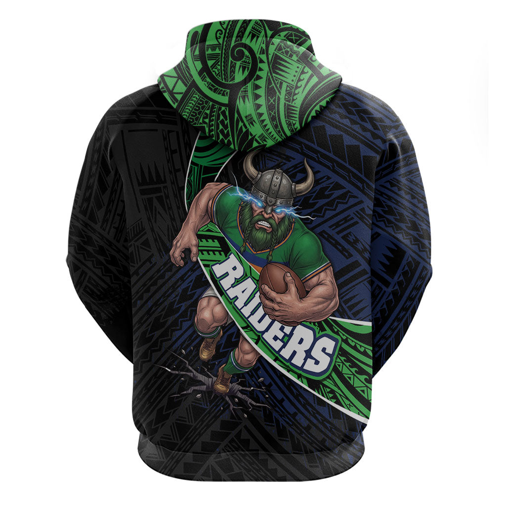 Canberra Raiders Rugby Zip Hoodie Tribal Polynesian Power Art - Lightning Mascot