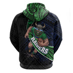 Canberra Raiders Rugby Zip Hoodie Tribal Polynesian Power Art - Lightning Mascot