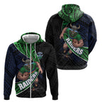 Canberra Raiders Rugby Zip Hoodie Tribal Polynesian Power Art - Lightning Mascot