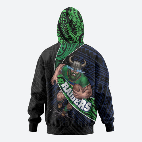 Canberra Raiders Rugby Zip Hoodie Tribal Polynesian Power Art - Lightning Mascot