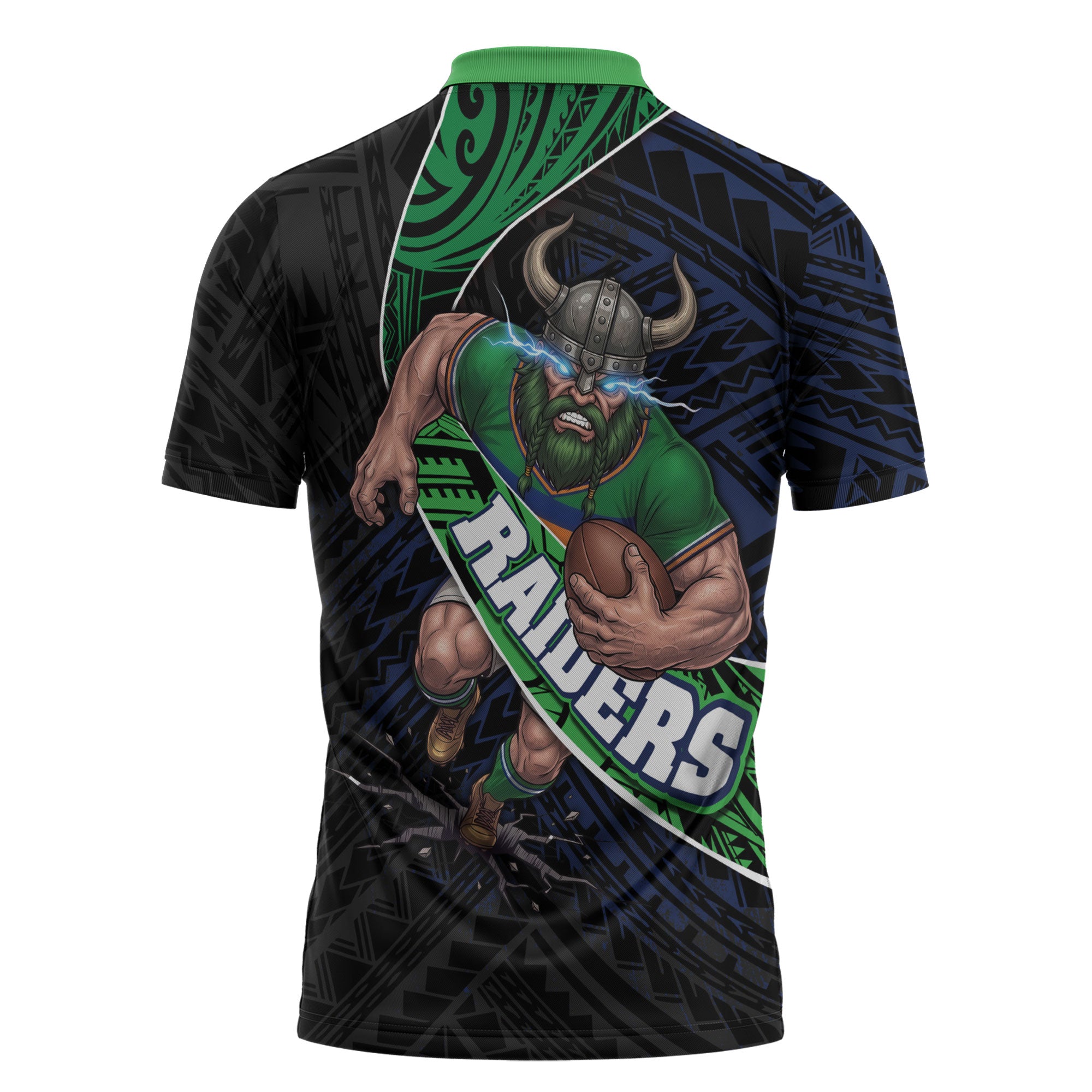 Canberra Raiders Rugby Zipper Polo Shirt Tribal Polynesian Power Art - Lightning Mascot