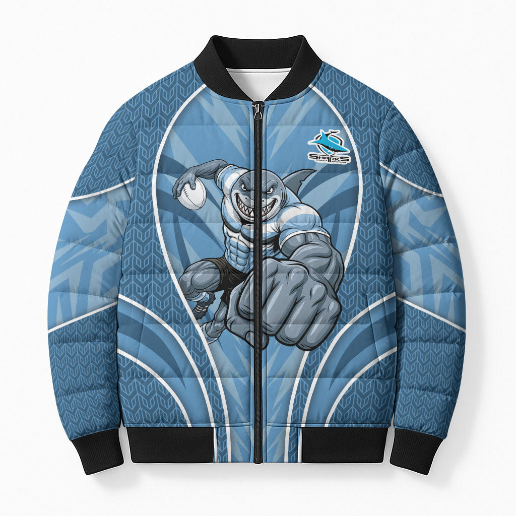 Cronulla Sutherland Sharks Rugby Mascot Bomber Puffer Jacket Australian Rugby Culture - Tribal Inspired Sharks