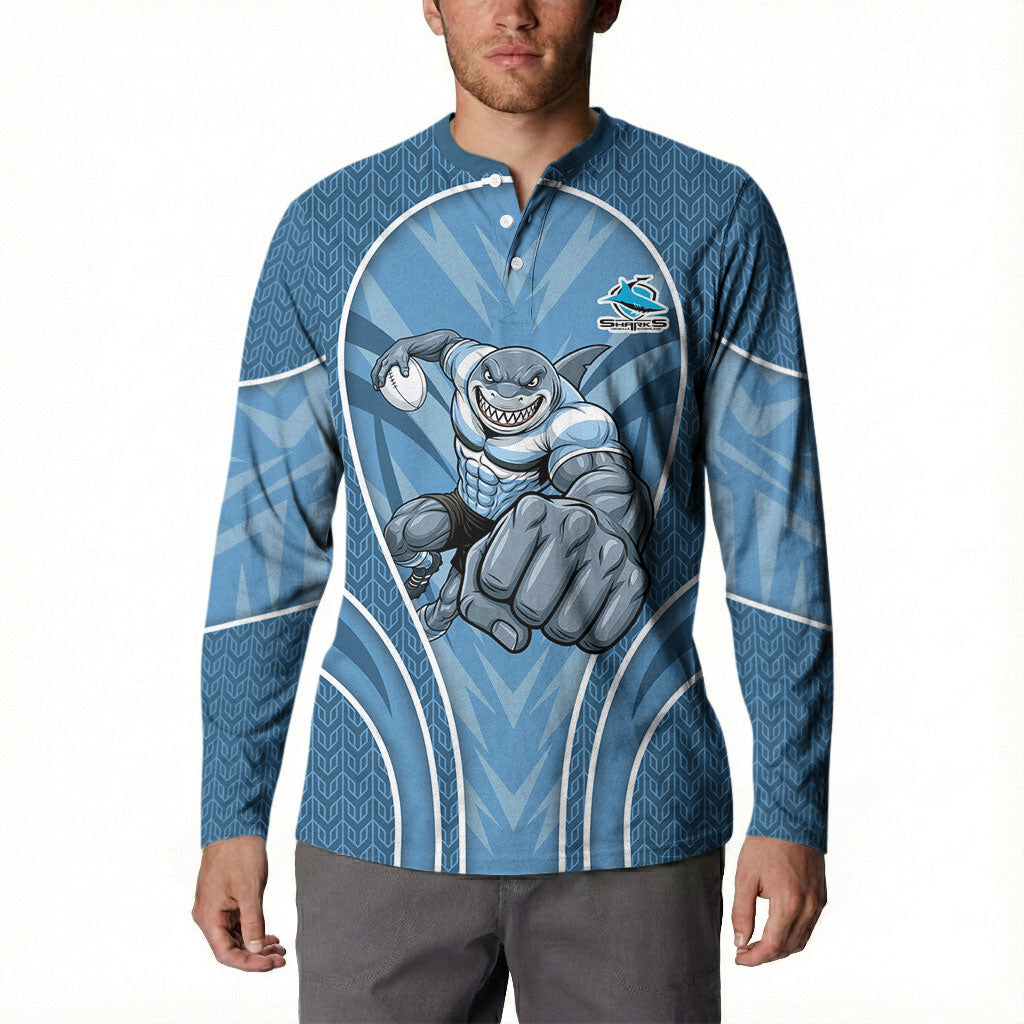 Cronulla Sutherland Sharks Rugby Mascot Button Sweatshirt Australian Rugby Culture - Tribal Inspired Sharks