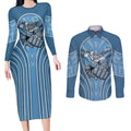 Cronulla Sutherland Sharks Rugby Mascot Couples Matching Long Sleeve Bodycon Dress and Long Sleeve Button Shirt Australian Rugby Culture - Tribal Inspired Sharks