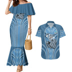 Cronulla Sutherland Sharks Rugby Mascot Couples Matching Mermaid Dress and Hawaiian Shirt Australian Rugby Culture - Tribal Inspired Sharks