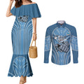 Cronulla Sutherland Sharks Rugby Mascot Couples Matching Mermaid Dress and Long Sleeve Button Shirt Australian Rugby Culture - Tribal Inspired Sharks