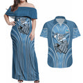 Cronulla Sutherland Sharks Rugby Mascot Couples Matching Off Shoulder Maxi Dress and Hawaiian Shirt Australian Rugby Culture - Tribal Inspired Sharks