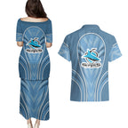 Cronulla Sutherland Sharks Rugby Mascot Couples Matching Puletasi and Hawaiian Shirt Australian Rugby Culture - Tribal Inspired Sharks