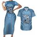 Cronulla Sutherland Sharks Rugby Mascot Couples Matching Short Sleeve Bodycon Dress and Hawaiian Shirt Australian Rugby Culture - Tribal Inspired Sharks