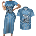 Cronulla Sutherland Sharks Rugby Mascot Couples Matching Short Sleeve Bodycon Dress and Hawaiian Shirt Australian Rugby Culture - Tribal Inspired Sharks