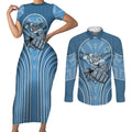 Cronulla Sutherland Sharks Rugby Mascot Couples Matching Short Sleeve Bodycon Dress and Long Sleeve Button Shirt Australian Rugby Culture - Tribal Inspired Sharks