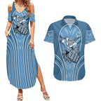 Cronulla Sutherland Sharks Rugby Mascot Couples Matching Summer Maxi Dress and Hawaiian Shirt Australian Rugby Culture - Tribal Inspired Sharks