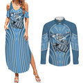 Cronulla Sutherland Sharks Rugby Mascot Couples Matching Summer Maxi Dress and Long Sleeve Button Shirt Australian Rugby Culture - Tribal Inspired Sharks