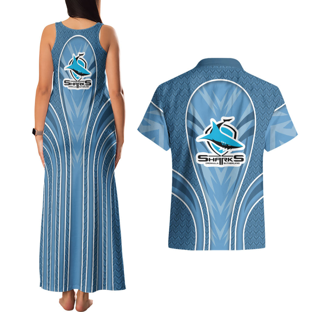 Cronulla Sutherland Sharks Rugby Mascot Couples Matching Tank Maxi Dress and Hawaiian Shirt Australian Rugby Culture - Tribal Inspired Sharks