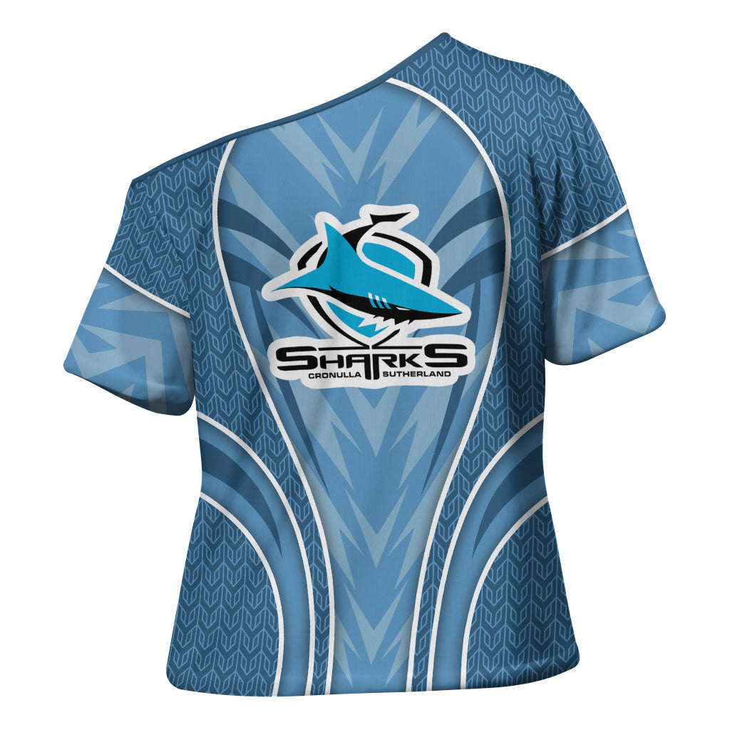 Cronulla Sutherland Sharks Rugby Mascot Cross Shoulder Shirt Australian Rugby Culture - Tribal Inspired Sharks