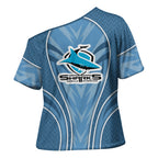Cronulla Sutherland Sharks Rugby Mascot Cross Shoulder Shirt Australian Rugby Culture - Tribal Inspired Sharks