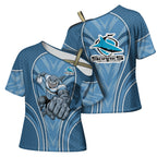 Cronulla Sutherland Sharks Rugby Mascot Cross Shoulder Shirt Australian Rugby Culture - Tribal Inspired Sharks