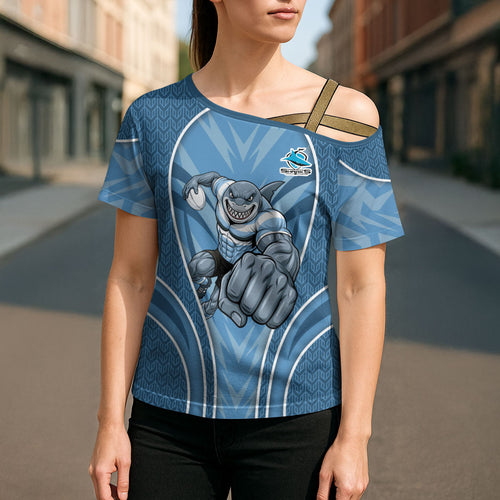 Cronulla Sutherland Sharks Rugby Mascot Cross Shoulder Shirt Australian Rugby Culture - Tribal Inspired Sharks