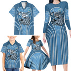 Cronulla Sutherland Sharks Rugby Mascot Family Matching Long Sleeve Bodycon Dress and Hawaiian Shirt Australian Rugby Culture - Tribal Inspired Sharks