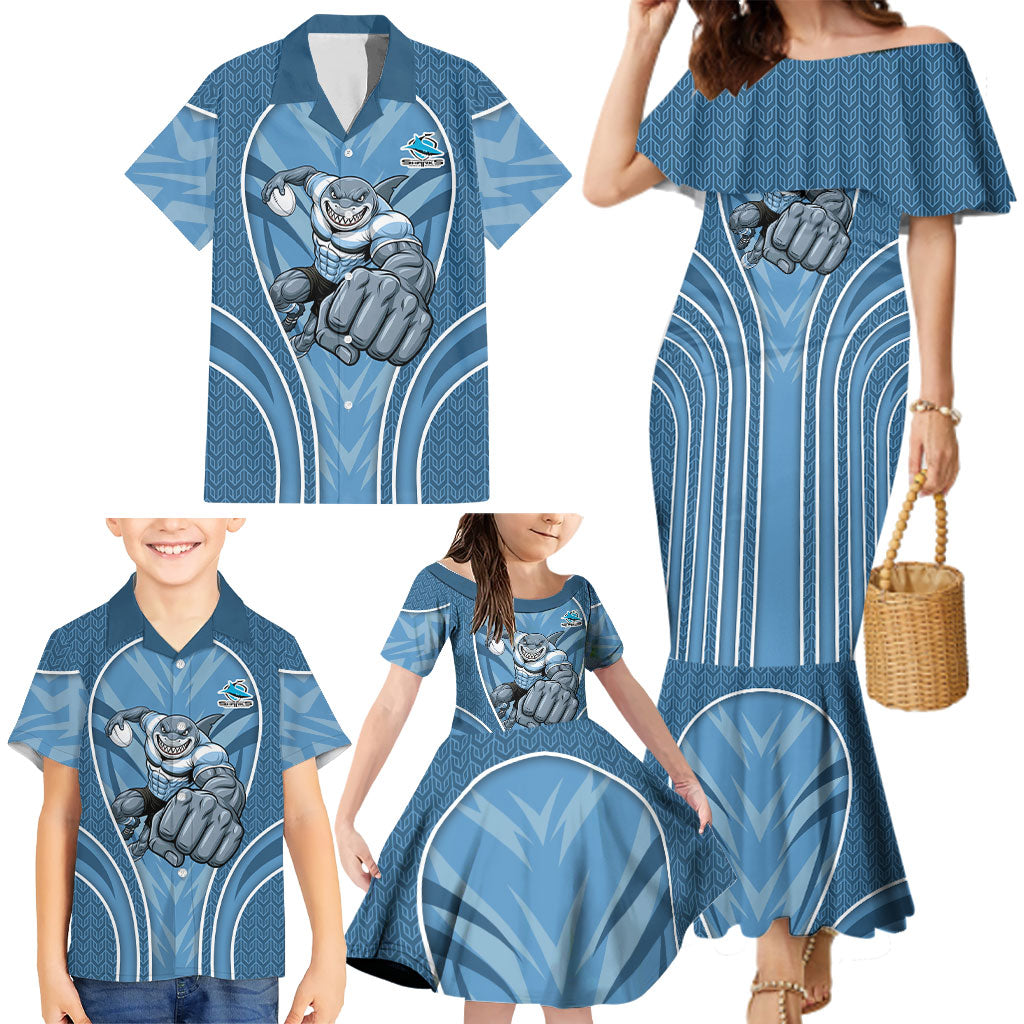 Cronulla Sutherland Sharks Rugby Mascot Family Matching Mermaid Dress and Hawaiian Shirt Australian Rugby Culture - Tribal Inspired Sharks