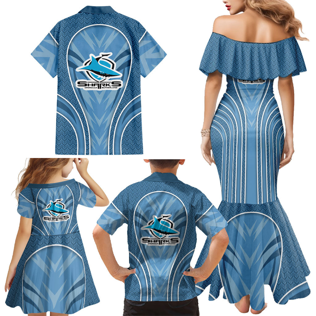 Cronulla Sutherland Sharks Rugby Mascot Family Matching Mermaid Dress and Hawaiian Shirt Australian Rugby Culture - Tribal Inspired Sharks