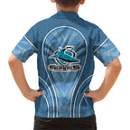 Cronulla Sutherland Sharks Rugby Mascot Family Matching Off The Shoulder Long Sleeve Dress and Hawaiian Shirt Australian Rugby Culture - Tribal Inspired Sharks