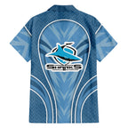 Cronulla Sutherland Sharks Rugby Mascot Family Matching Off The Shoulder Long Sleeve Dress and Hawaiian Shirt Australian Rugby Culture - Tribal Inspired Sharks
