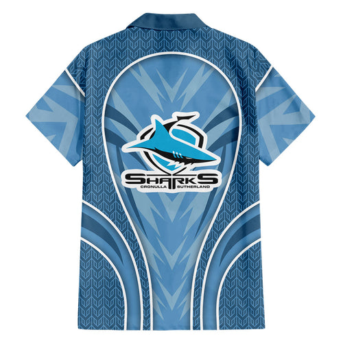 Cronulla Sutherland Sharks Rugby Mascot Family Matching Off The Shoulder Long Sleeve Dress and Hawaiian Shirt Australian Rugby Culture - Tribal Inspired Sharks