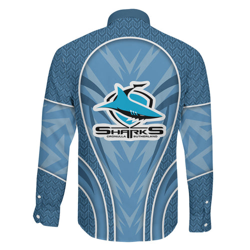 Cronulla Sutherland Sharks Rugby Mascot Family Matching Off The Shoulder Long Sleeve Dress and Hawaiian Shirt Australian Rugby Culture - Tribal Inspired Sharks