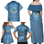 Cronulla Sutherland Sharks Rugby Mascot Family Matching Off Shoulder Maxi Dress and Hawaiian Shirt Australian Rugby Culture - Tribal Inspired Sharks