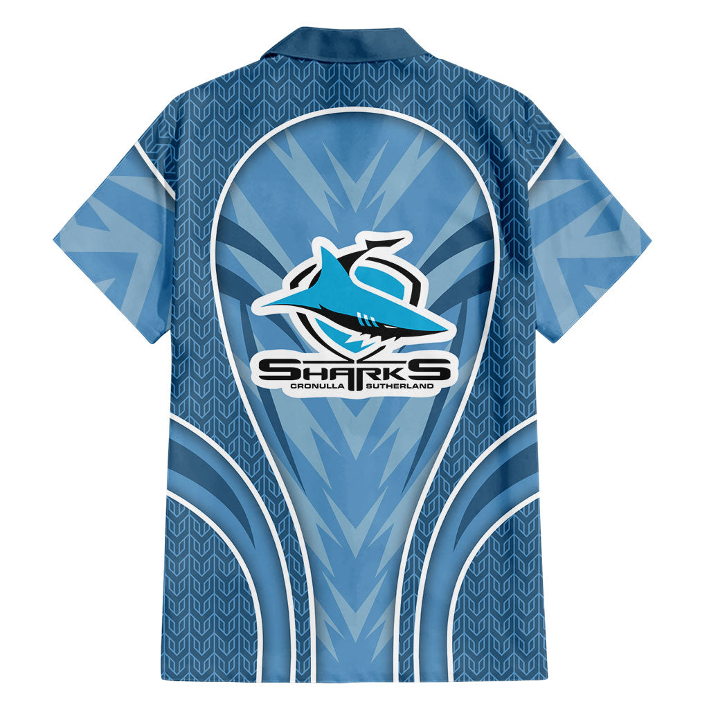 Cronulla Sutherland Sharks Rugby Mascot Family Matching Off Shoulder Short Dress and Hawaiian Shirt Australian Rugby Culture - Tribal Inspired Sharks