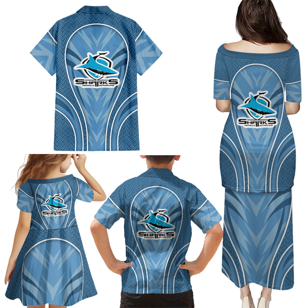 Cronulla Sutherland Sharks Rugby Mascot Family Matching Puletasi and Hawaiian Shirt Australian Rugby Culture - Tribal Inspired Sharks
