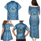 Cronulla Sutherland Sharks Rugby Mascot Family Matching Puletasi and Hawaiian Shirt Australian Rugby Culture - Tribal Inspired Sharks