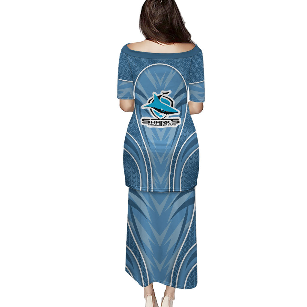 Cronulla Sutherland Sharks Rugby Mascot Family Matching Puletasi and Hawaiian Shirt Australian Rugby Culture - Tribal Inspired Sharks