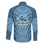 Cronulla Sutherland Sharks Rugby Mascot Family Matching Short Sleeve Bodycon Dress and Hawaiian Shirt Australian Rugby Culture - Tribal Inspired Sharks