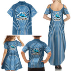 Cronulla Sutherland Sharks Rugby Mascot Family Matching Summer Maxi Dress and Hawaiian Shirt Australian Rugby Culture - Tribal Inspired Sharks