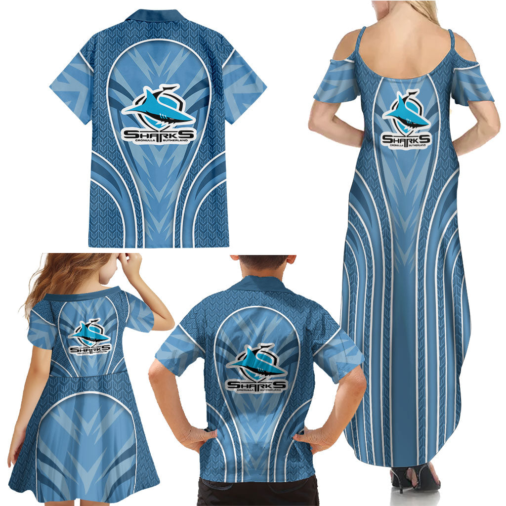 Cronulla Sutherland Sharks Rugby Mascot Family Matching Summer Maxi Dress and Hawaiian Shirt Australian Rugby Culture - Tribal Inspired Sharks