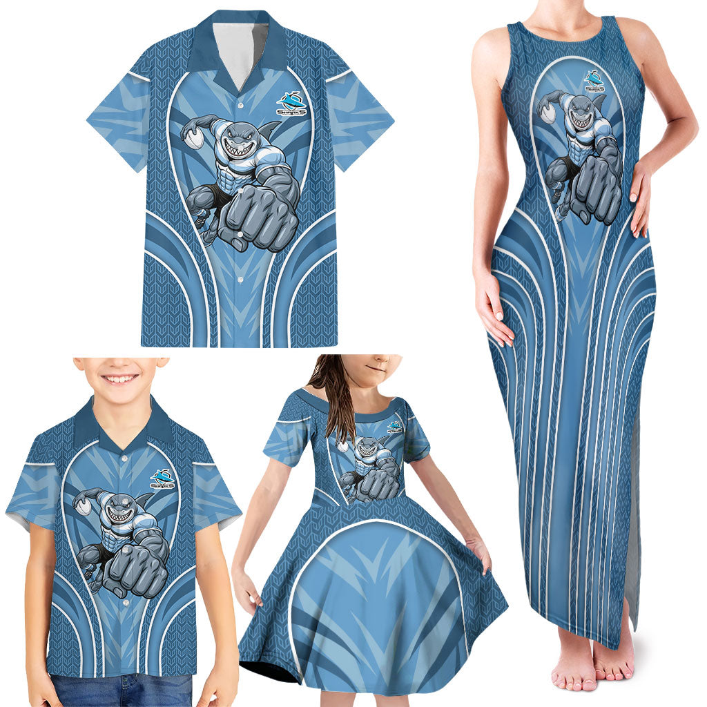 Cronulla Sutherland Sharks Rugby Mascot Family Matching Tank Maxi Dress and Hawaiian Shirt Australian Rugby Culture - Tribal Inspired Sharks