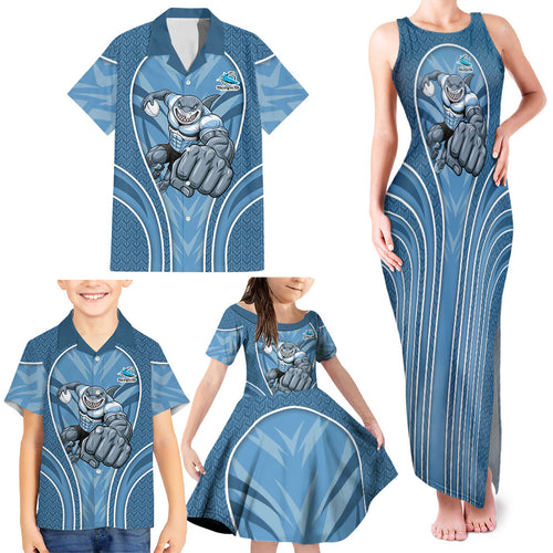 Cronulla Sutherland Sharks Rugby Mascot Family Matching Tank Maxi Dress and Hawaiian Shirt Australian Rugby Culture - Tribal Inspired Sharks