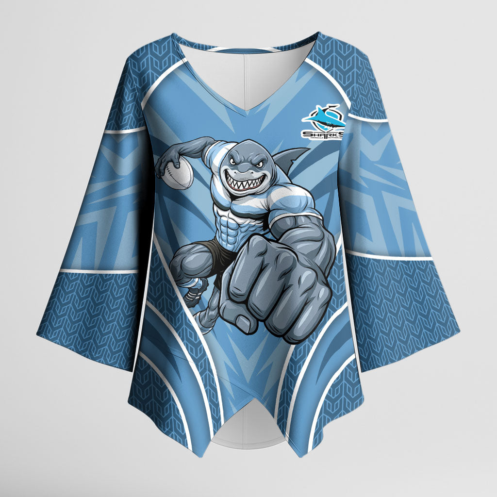 Cronulla Sutherland Sharks Rugby Mascot Kimono Sleeve Blouse Australian Rugby Culture - Tribal Inspired Sharks